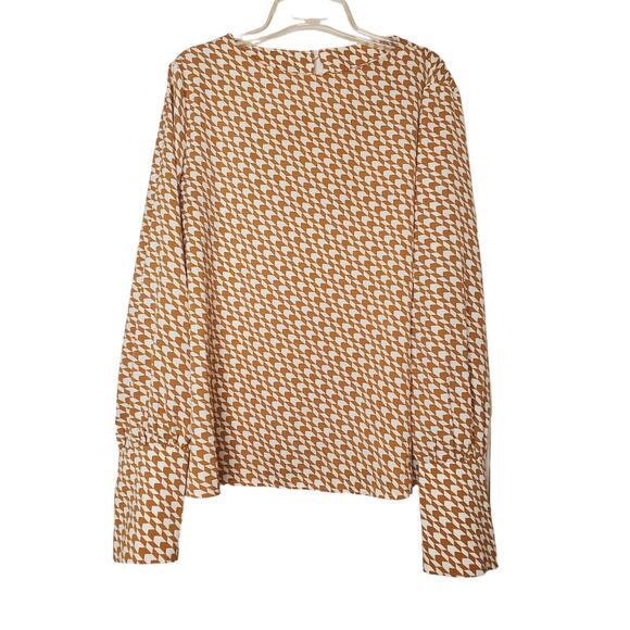 Shein Womens Retro Tan and Cream Long Sleeve Career Shirt Wide Cuff Sz 12 - Picture 1 of 8